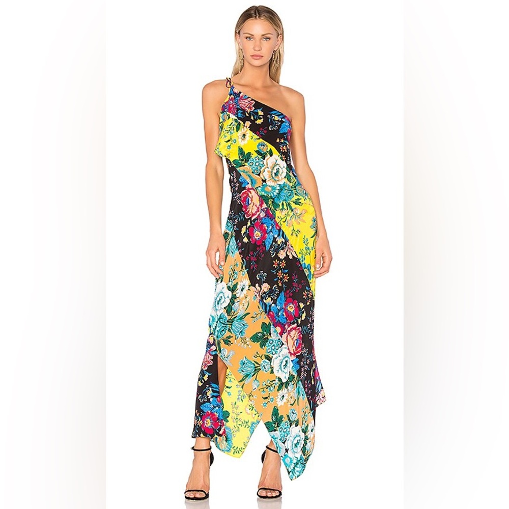 Diane Von Furstenberg silk one shoulder maxi multi color floral print